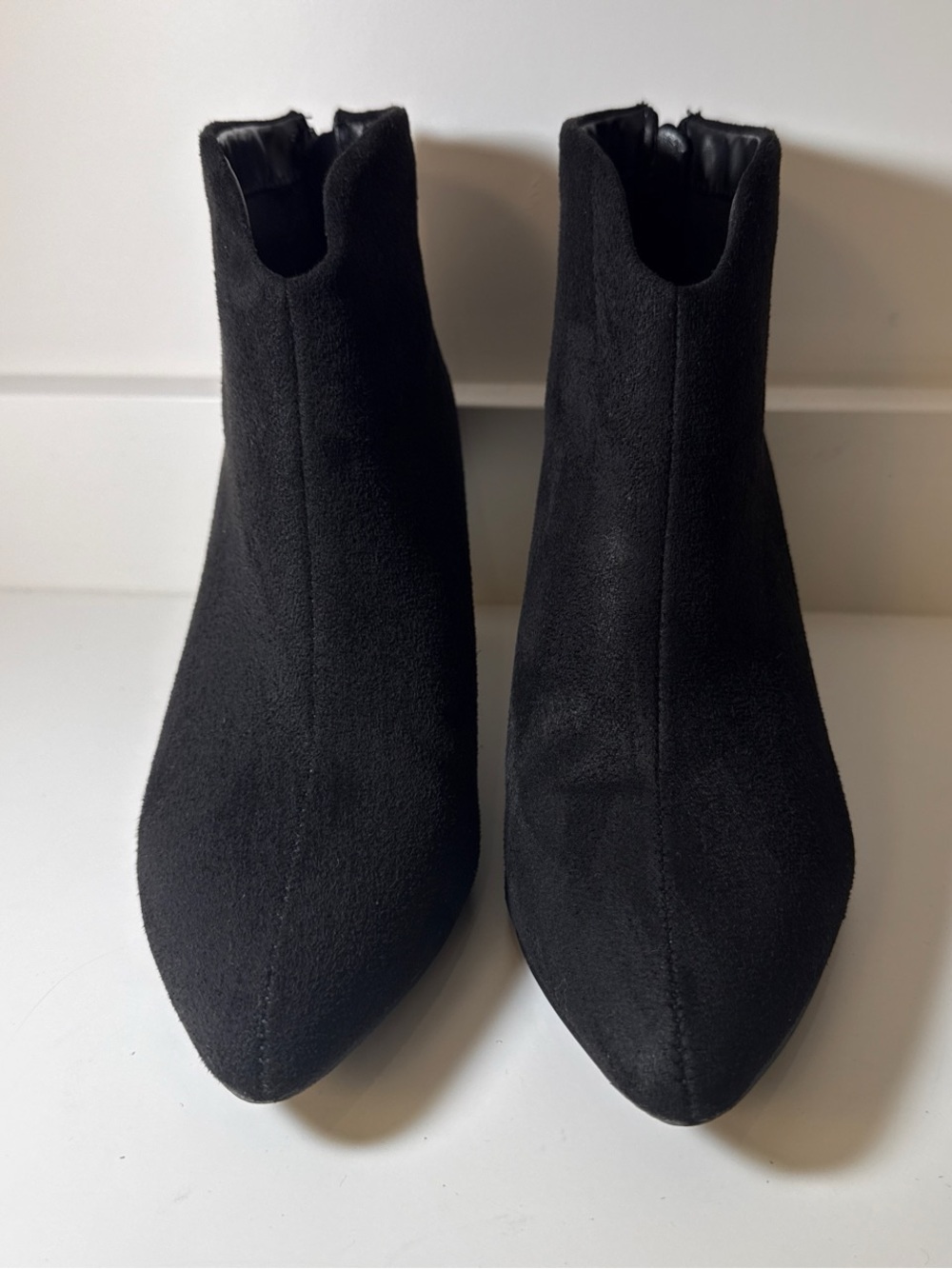 Halston HH Cairo Stiletto Black Vegan Suede Pointed Toe Ankle Boots - Size 6.5